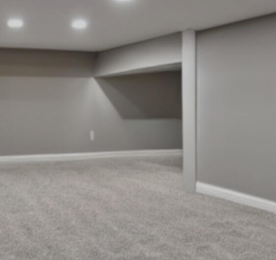 carpeted basement with gray tones